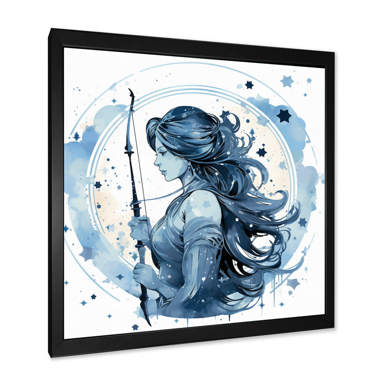 Signe du zodiaque Sagisttarius - impression d'art sur toile, H 16 po x l 16 po x P 1 po, Cadre simple noir