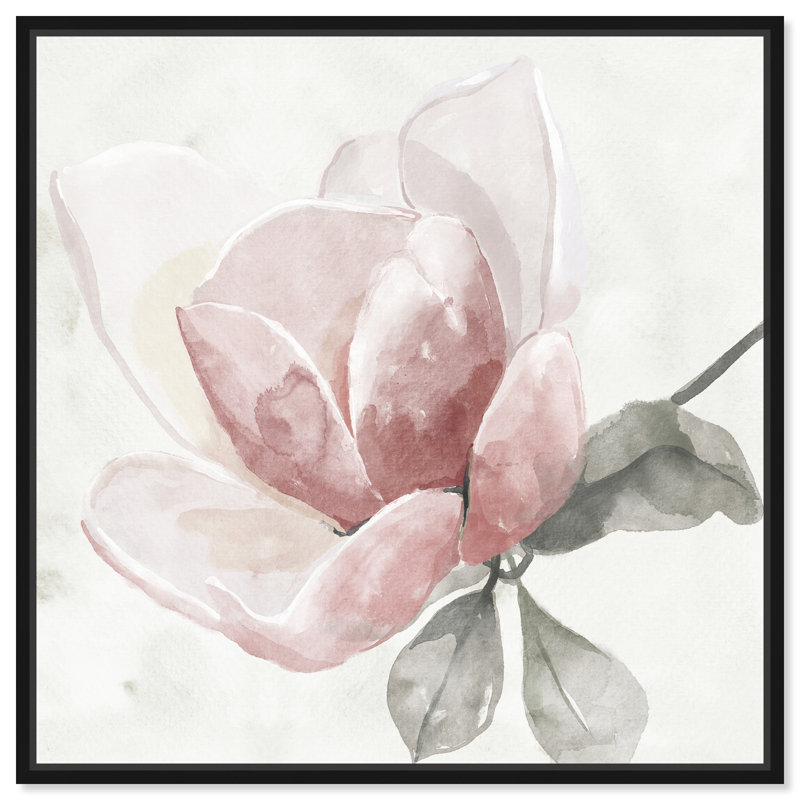 Blush Rose Floral Print on Canvas with Black Frame, 13" x 13"