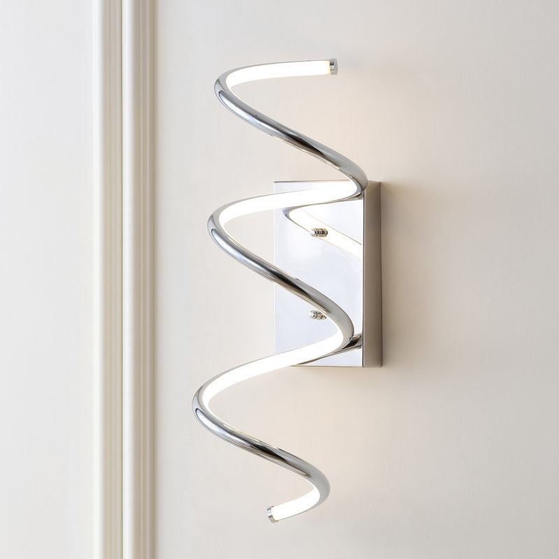Senduk Scribble Modern Metal Integrated LED Vanity Light Sconce, Chrome