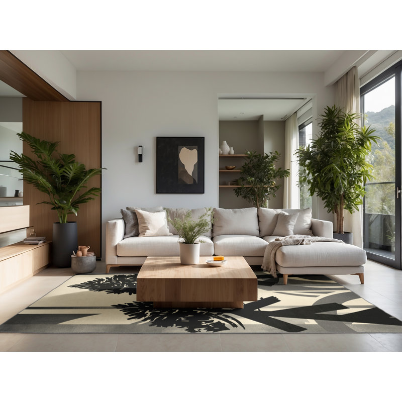 Tapis arc-en-ciel doux moelleux de style art déco brun et gris, 6 X 9