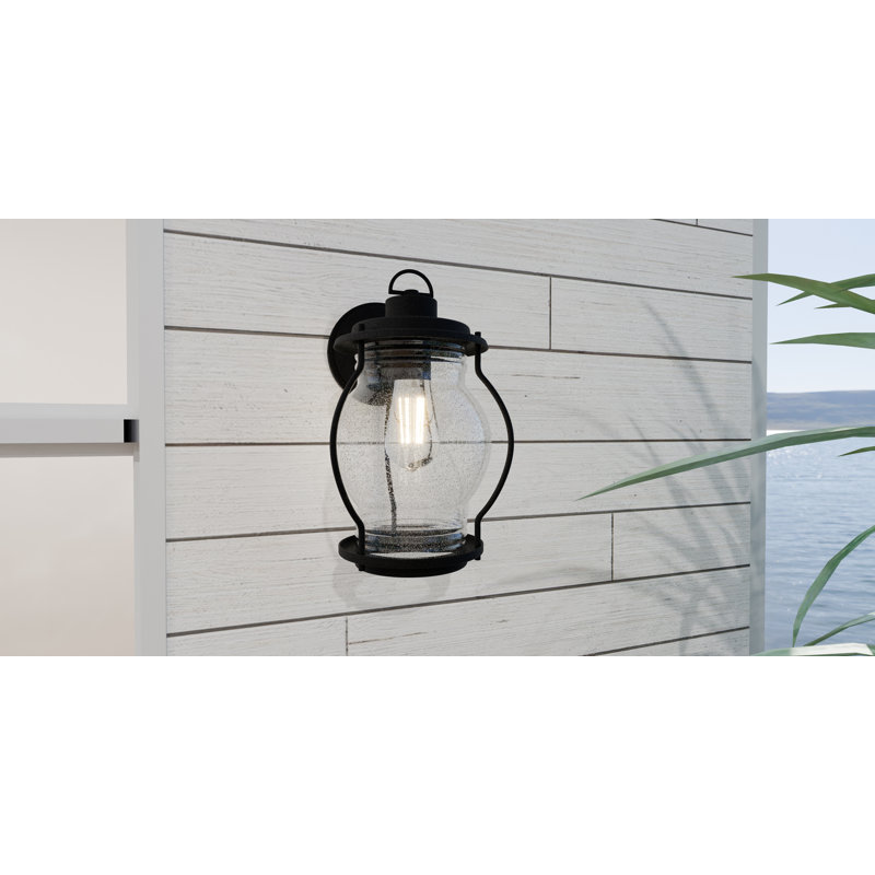 Landrienne 1-Light Earth Black Outdoor Wall Lantern, 12" H x 7.25" W x 9" D
