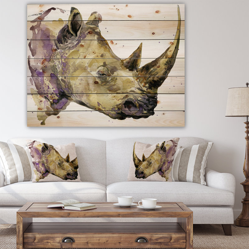 Rhinoceros-reproduction d’art, H 15 po x l 20 po x P 1 po, Bois