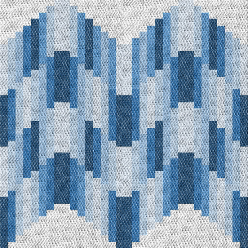 Tapis bleu/blanc cassé à motif, Carré 8 pi