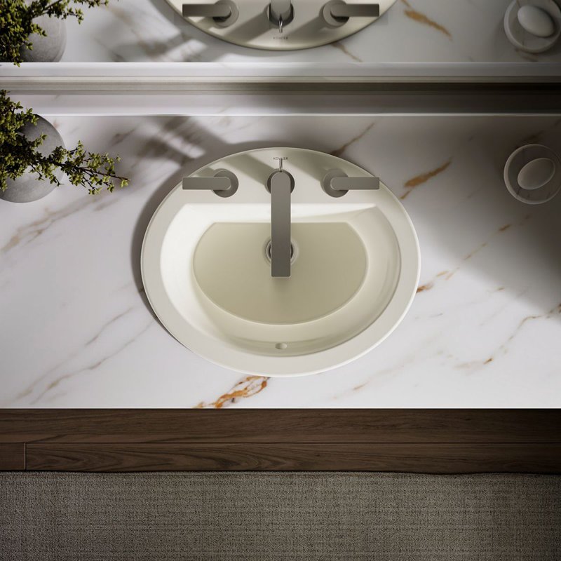 Bryant Ceramic Oval Drop-In Bathroom Sink with Overflow, Biscuit, 8" Centers
