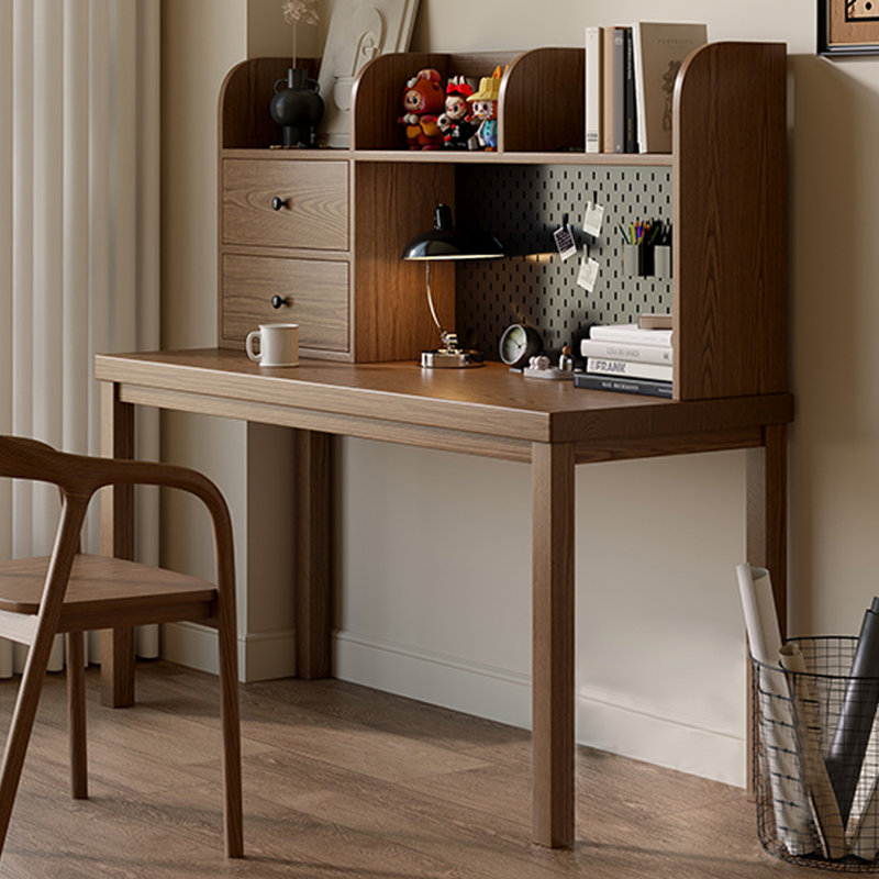 Nut-brown Rectangular Solid Wood with 2 drawers writing desk, 53.15" H x 62.99" W x 23.62" D 