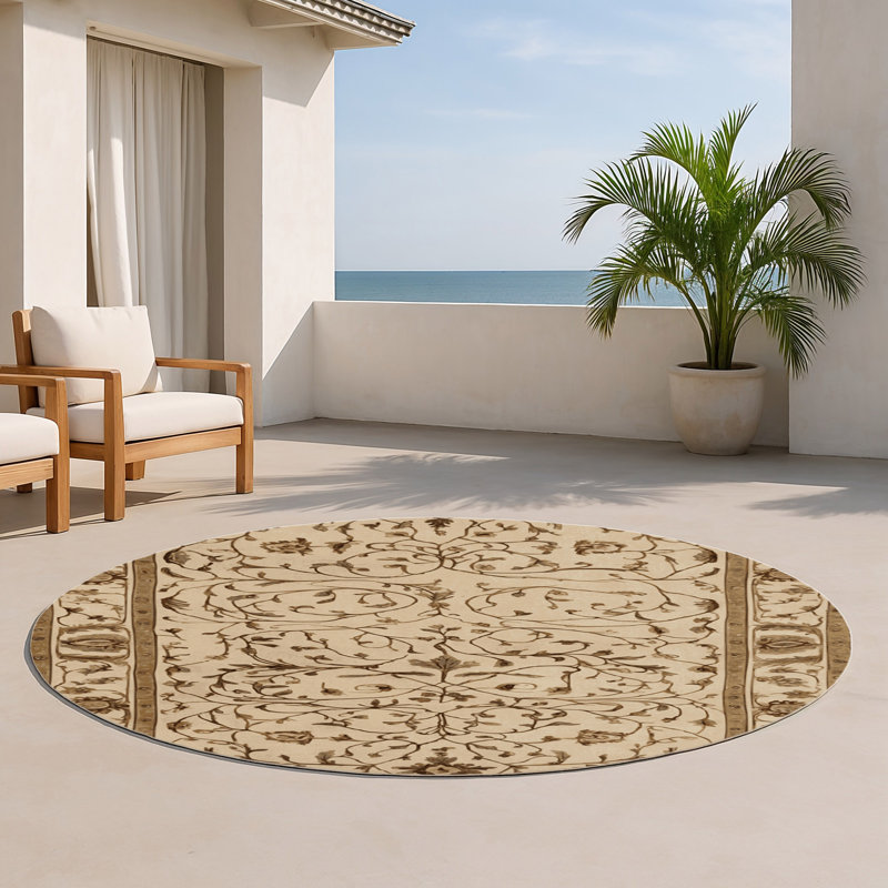 Tapis d'intérieur et d'extérieur brun Persian, Rond 5 pi