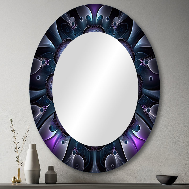 Celestial Mandala In Mysterious Purple & Blue I - Geometric Oval Decorative Mirror On Metal, 43" x 33"