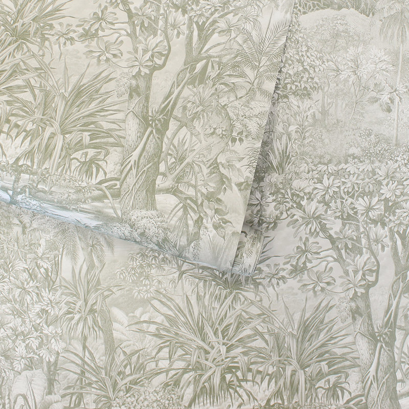 Akikazu 16.5' L x 20.5" W Peel and Stick Wallpaper Roll, 16.5" L x 20.5" W, Moss Green Toile