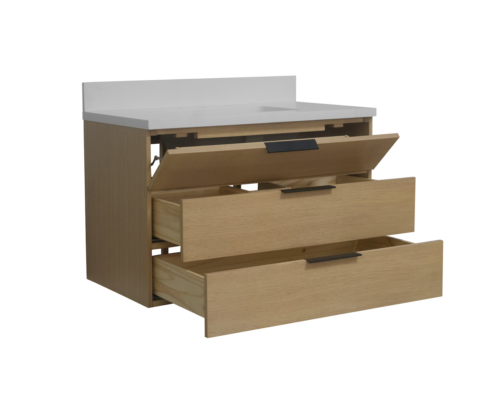 Mitchell 36'' Single Bathroom Vanity, Blonde Wood, Matte White Quartz