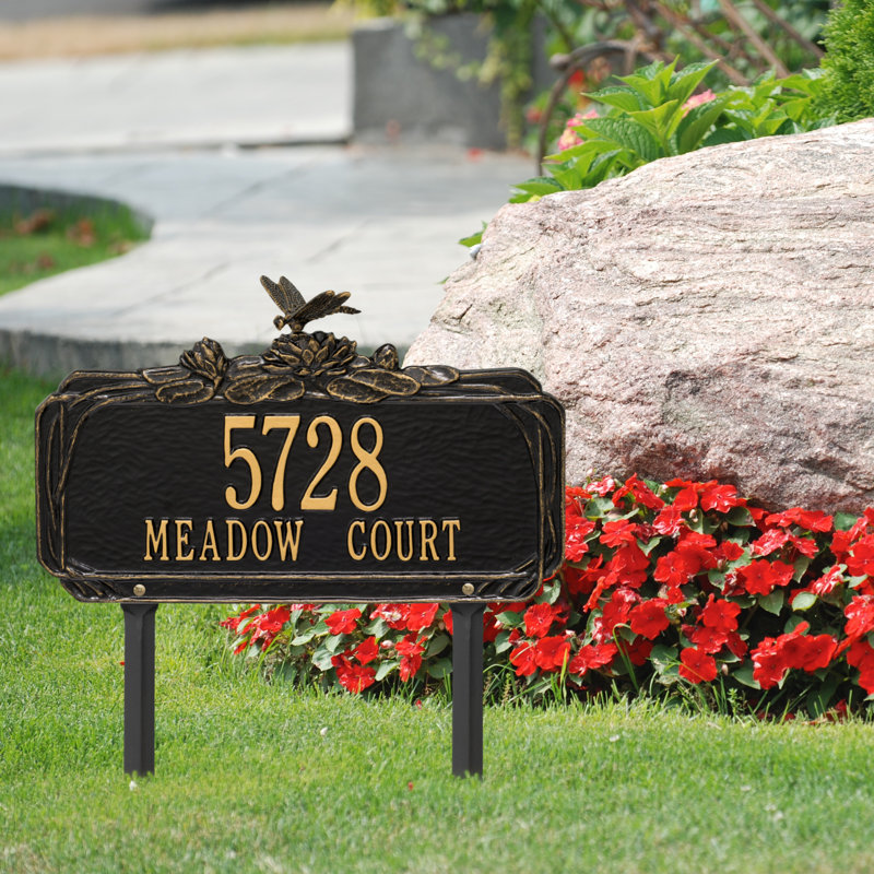 Dragonfly Personalized Garden Sign, Black/Gold, Yes