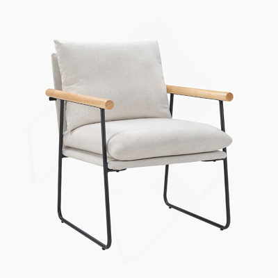 Modern Accent Chair, Comfy Chair with  Removable Cushion, Vanity Chair with Wood Armrests for Living  Room, Bedroom, White