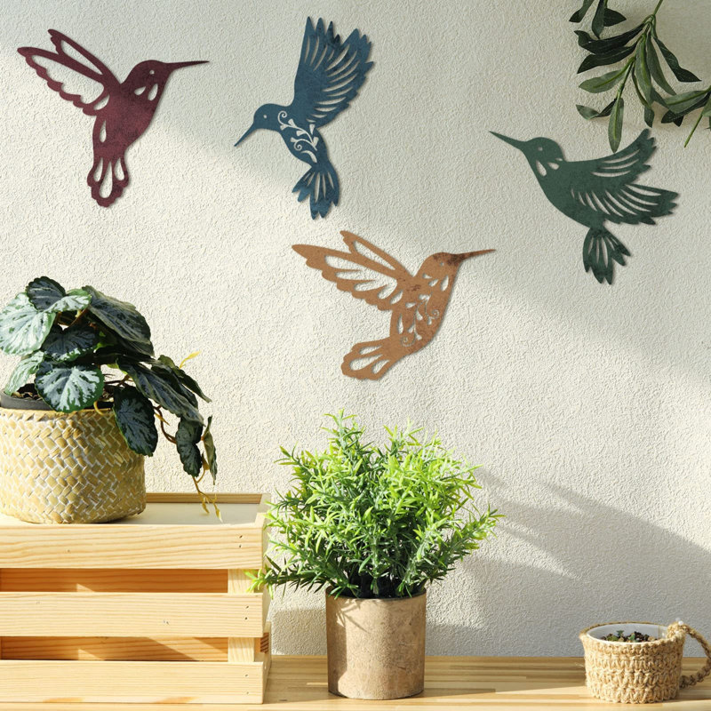 4 pièces d'art mural colibri en métal