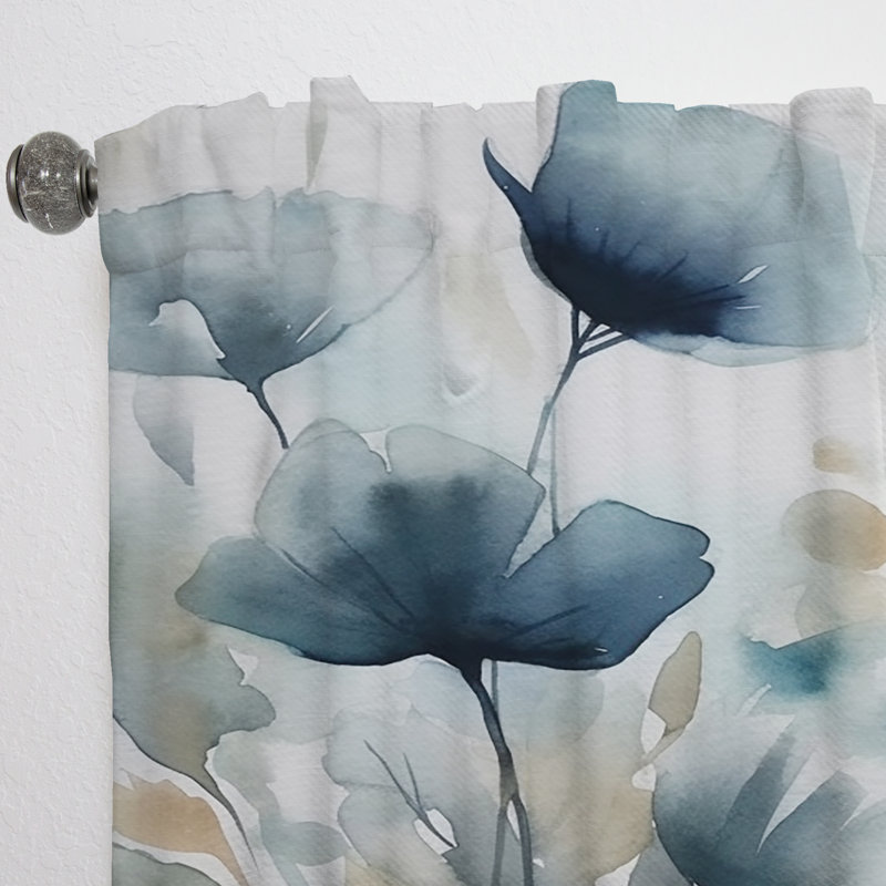 Rideau en velours bleu traditionnel - Feuillage bleu et fleurs III - obscurcissant - 1 panneau, L 52 po x L 120 po