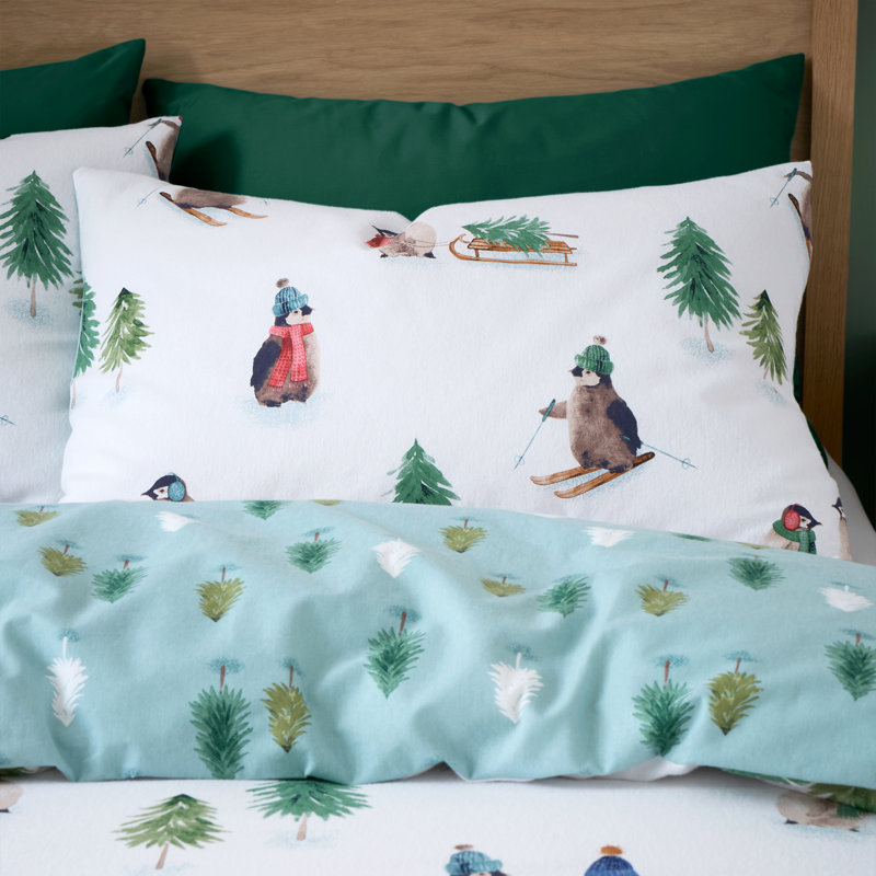 Brushed Snowy Penguin Cotton Reversible Duvet Cover Set, Single Duvet Cover + 1 Standard Pillowcase