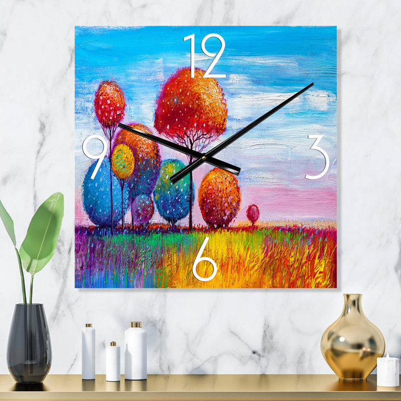 Arbres ornementaux colorés - horloge murale moderne, Petit