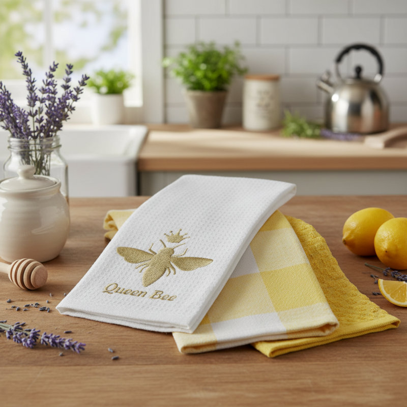 Super Absorbent 3 pack Cotton Tea Towels - Queen Bee
