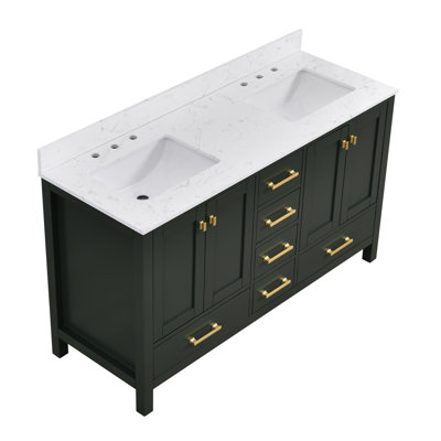 Rendu 60 po Double meuble-lavabo double avec plateau d'ingénierie