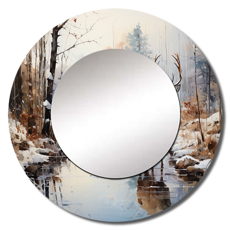 Sabeel Deer Winter Serenade - miroir mural cerf, art mural, 29 po x 29 po