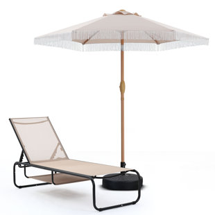 2 Piece Outdoor Chaise Lounge Set With Umbrella