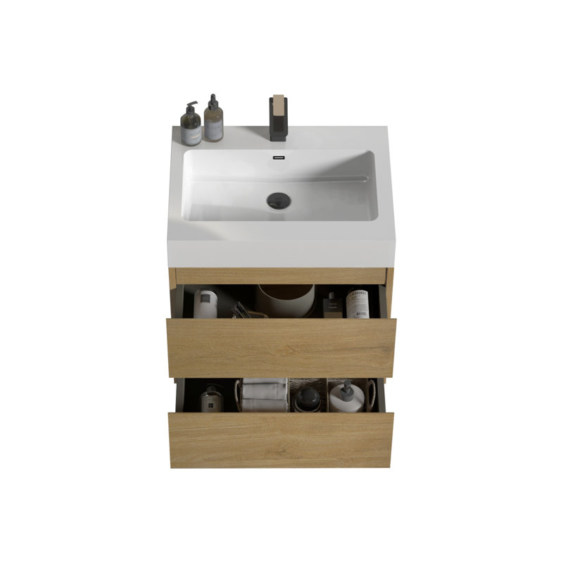 Grand meuble-lavabo mural avec rangement Modern, Blanc, Chêne