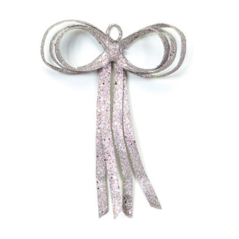 Décoration murale de Noël Glitter Drenched Bow, H 16 po x l 9,5 po x P 3,25 po, Argent