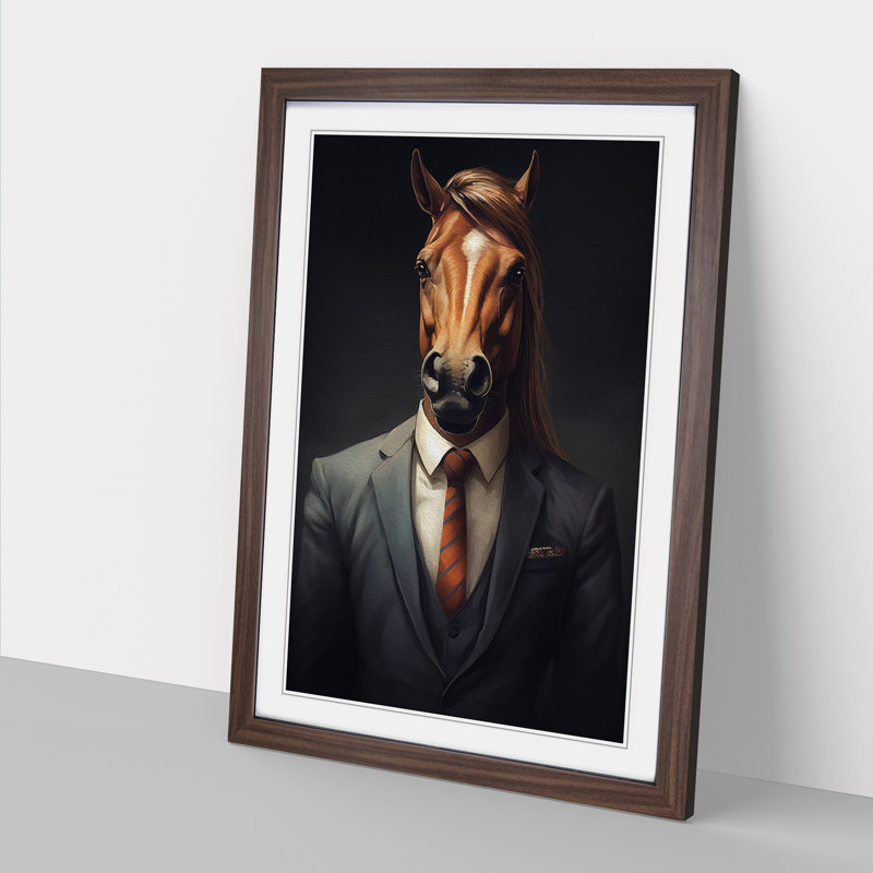 Pony In A Suit No.6 - Single Picture Frame Print on Wood, Walnut , 46cm H x 34cm W x 2cm D