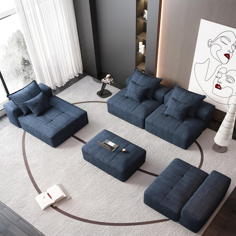 Canapé modulaire surdimensionné polyvalent avec coussins moelleux et combinaisons multiples, Bleu
