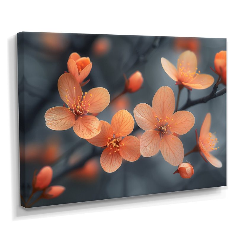Photo de fleur de cerisier orange pastel - Art mural fleur de cerisier, Toile tendue, H 24 po x l 32 po x P 1 po