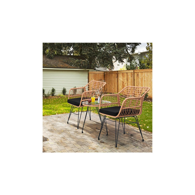 Ensemble bistro en osier pour patio - 2 chaises en rotin avec plateau en verre, naturel