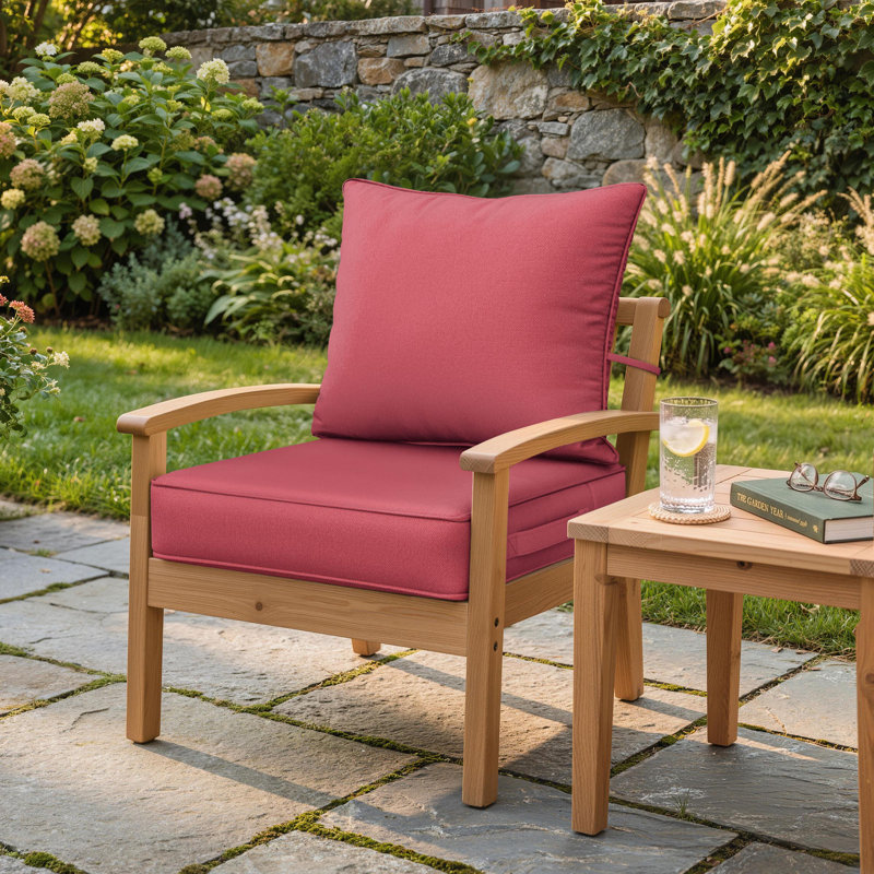 Ensemble de coussins de siège d'extérieur Wynee, 19" W x 19" D, 4", Rouge / fuchsia