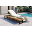 Chaise longue d'extérieur avec dossier réglable à 5 positions, fauteuil inclinable avec coussin, chaise longue avec table d'appoint en bois, structure robuste pour la piscine, le jardin et la cour-1522738162