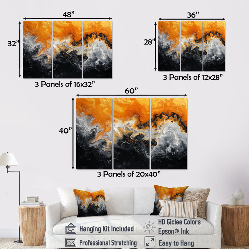 Ensemble de décorations murales abstraites orange et orange, H 40 po x l 60 po, Toile tendue