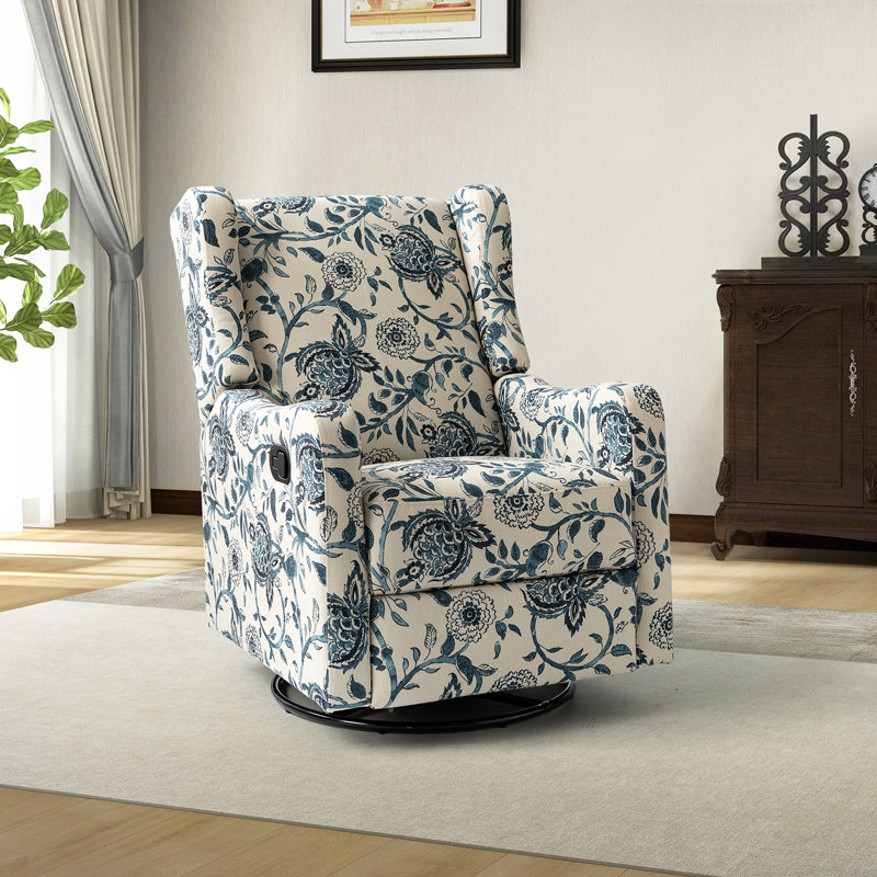 Fauteuil inclinable manuel oscillant floral Antonanzas, Polyester bleu