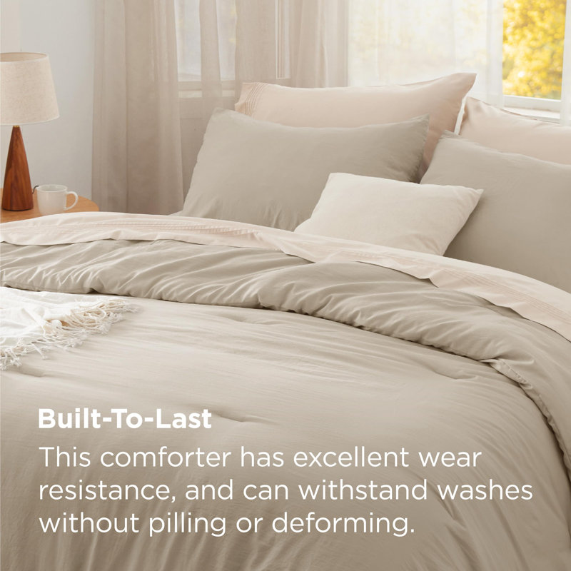 Bedsure Reversible Prewashed Comforter Set, Queen Comforter + 2 Standard Pillowcases, Sand