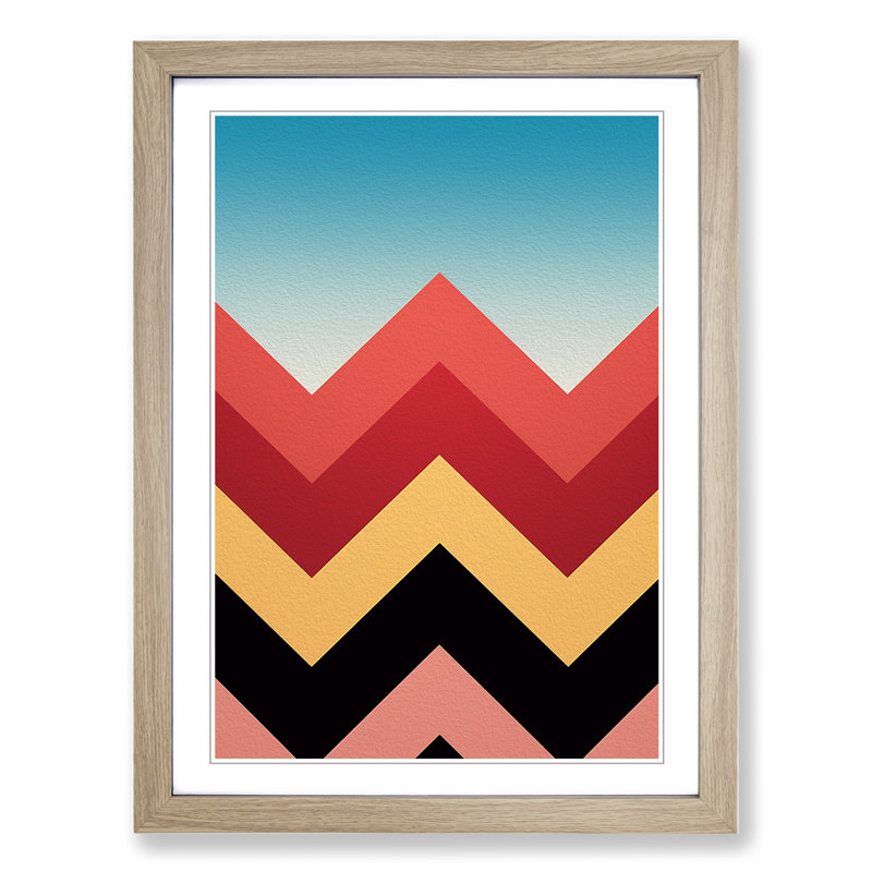 Chevrons Minimalism No.2 - Single Picture Frame Print on Wood, 46cm H x 34cm W x 2cm D, Oak Framed