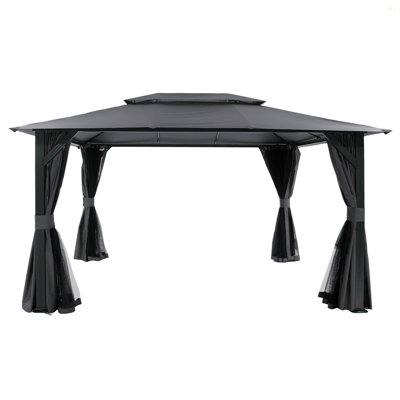 10'X13' Outdoor Gazebo For Patio, Soft Top Metal Gazebos With Double Roofs, Heavy Duty Party Tent With Mosquito Netting And Privacy Curtains For Backyard Garden Lawn Deck (Gray)