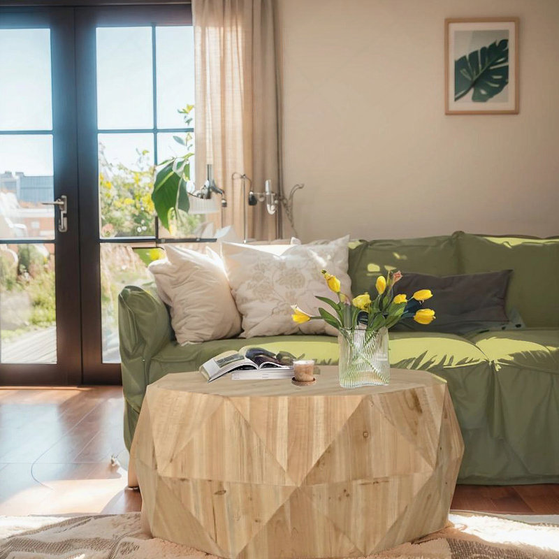 Table basse de 38 po à motif tridimensionnel en relief de style rétro américain, Naturel
