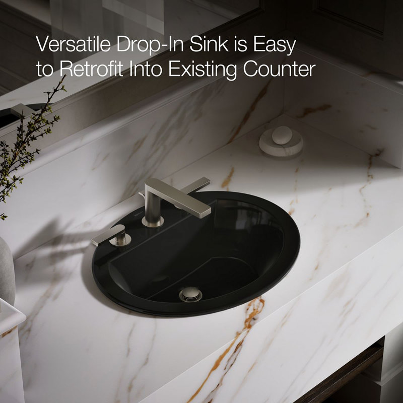 Bryant Ceramic Oval Drop-In Bathroom Sink with Overflow, Black Black, 8" Centers