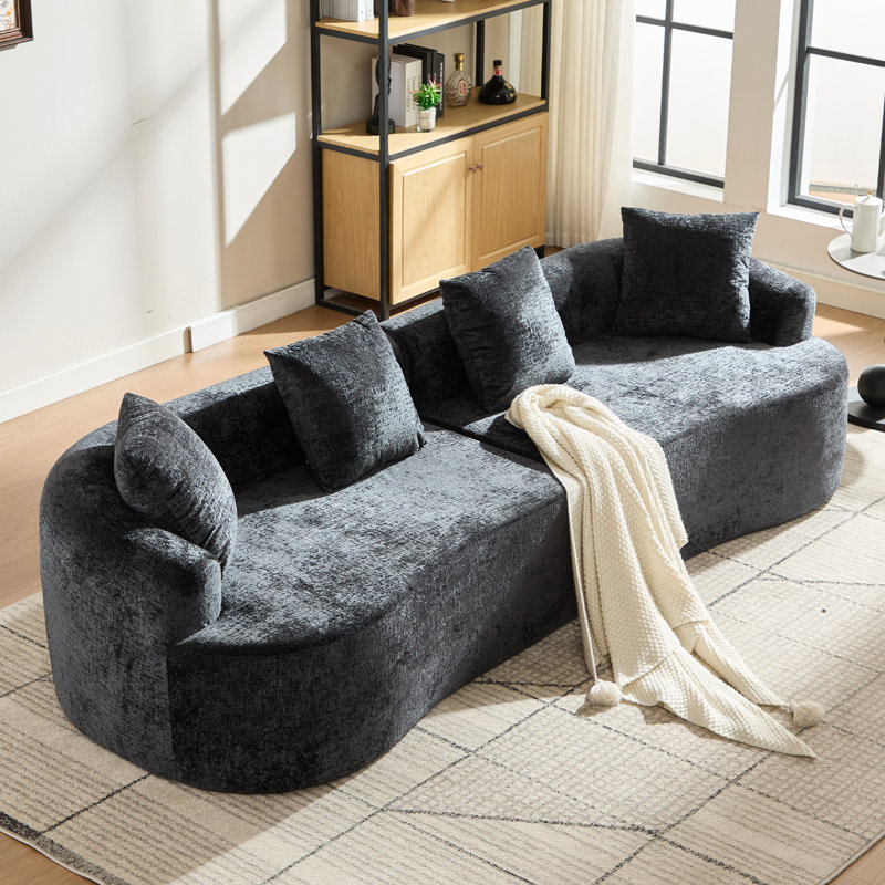 Petite chenille noire incurvée avec 3 coussins, siège profond pour espaces, aucun assemblage requis, confort en mousse à mémoire de forme, pour animaux de compagnie et rayure, 39,08 po de largeur, 31,72 po de hauteur, 42 lb, appartement, nécessaire, teinture