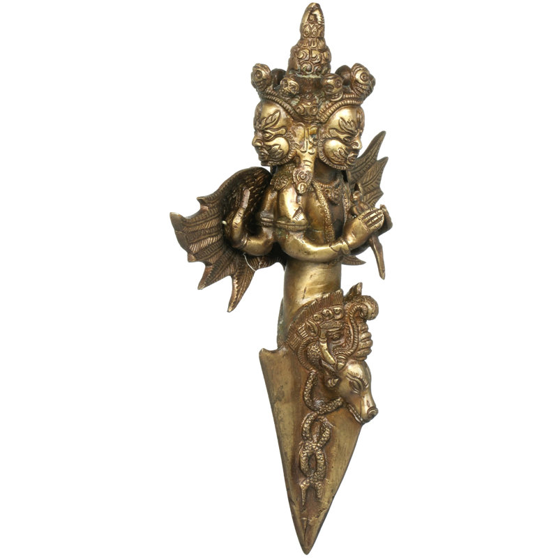 Statue bouddhiste tibétaine Mahakala Phurpa à trois têtes Naseerah, Laiton