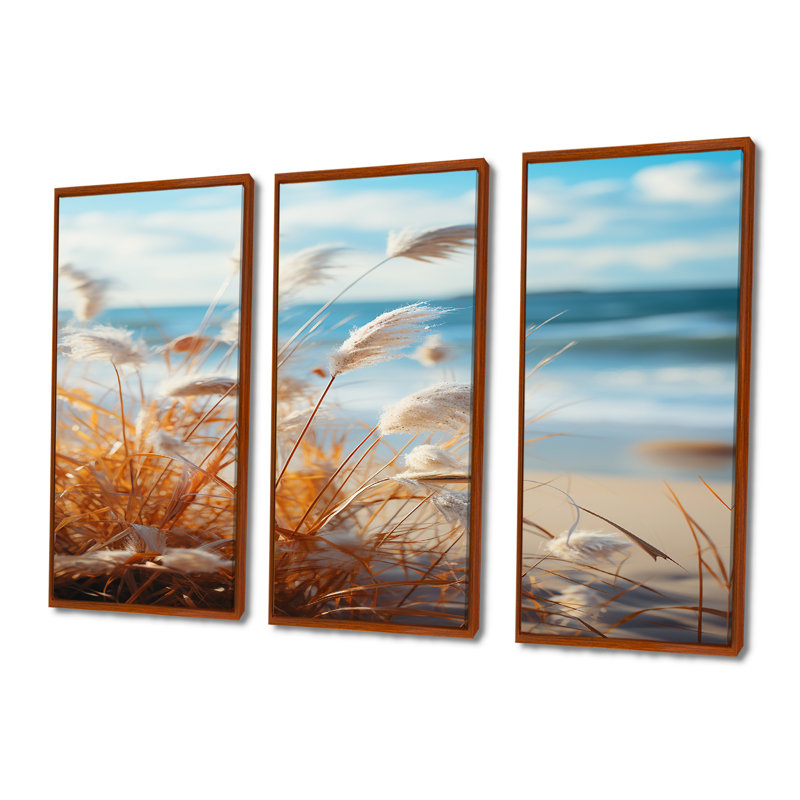 Salamone - ensemble de reproduction d'art mural plage, H 28 po x l 36 po x P 1 po, Cadre flottant brun