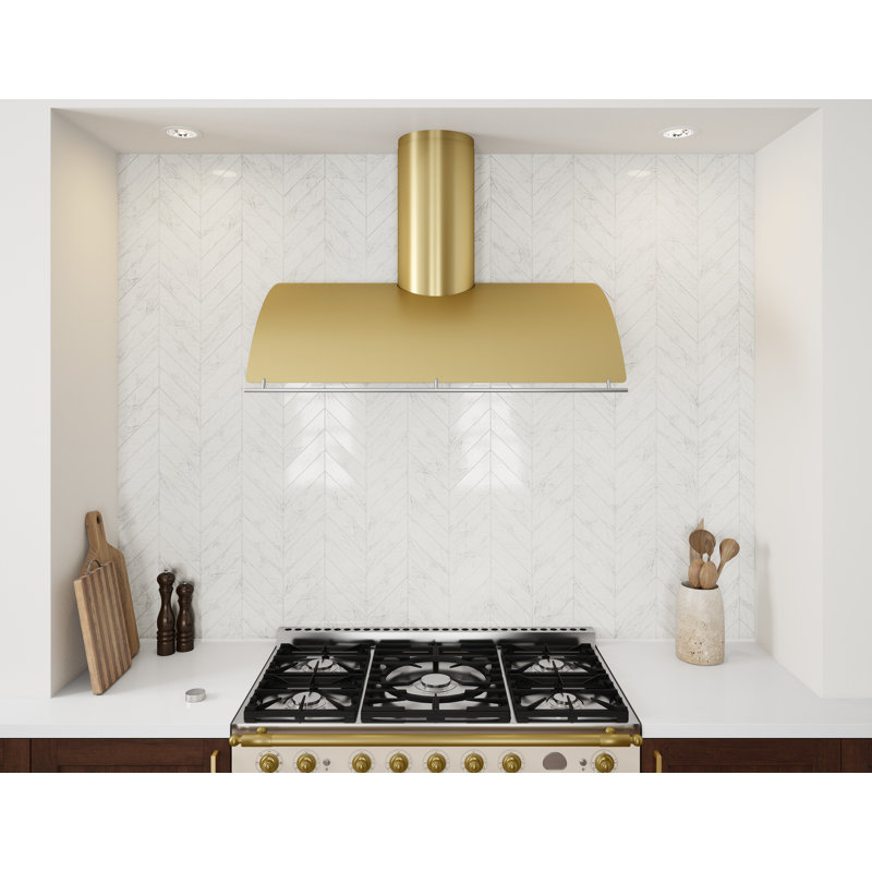 Zephyr Okeanito 36 in. Wall Mount Range Hood with LED Lights, Brushed Gold, 36"