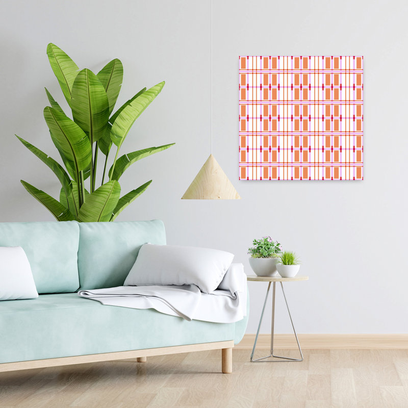 Art contemporain, art abstrait géométrique rétro, H 24 po x l 24 po, Rose