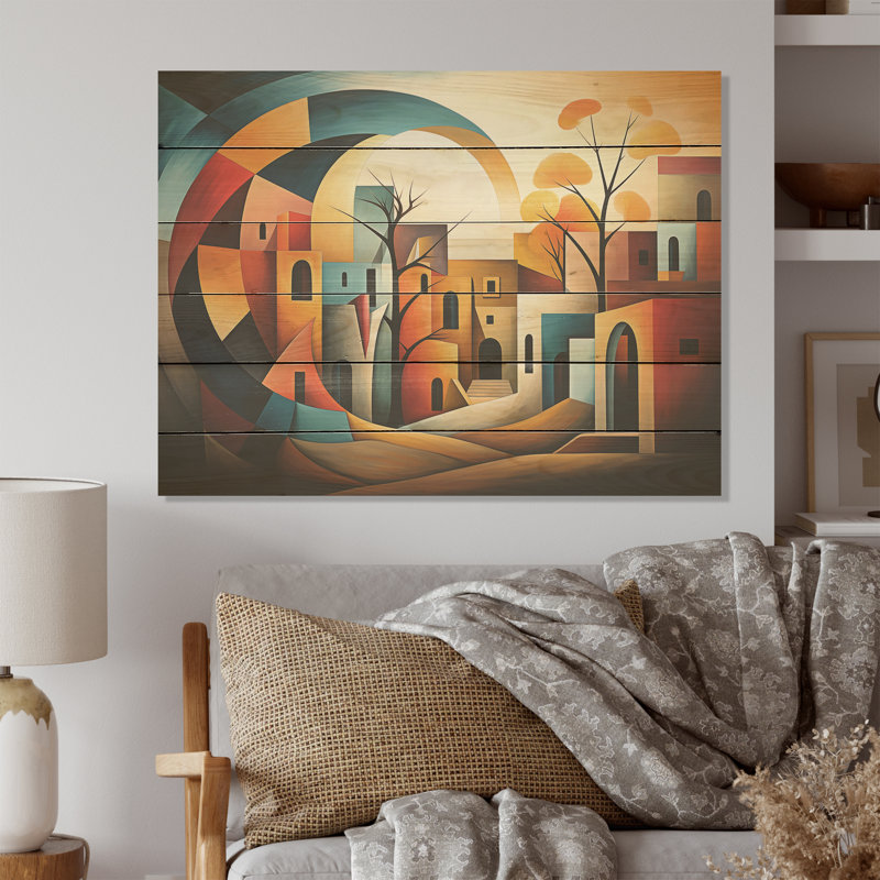 «Cubic Country», art mural sur bois de pin naturel, H 10 po x l 20 po