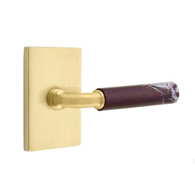 Emtek Select Passage Leverset w/ Rectangular Rosette & R-Bar Stem, Rosso Levanto Marble Lever