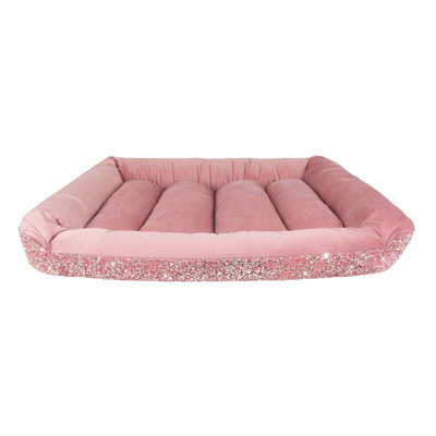 Sparkles Home Luminous Rhinestone Pink Bolster Pet Bed | Velvet Interior | Large Sizes