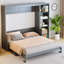 Grand lit gris avec bureau intégré et tablette de rangement pour livres, matériaux en pin massif, conception spacieuse, amplement d'espace, pliable-1827640635-1827640632