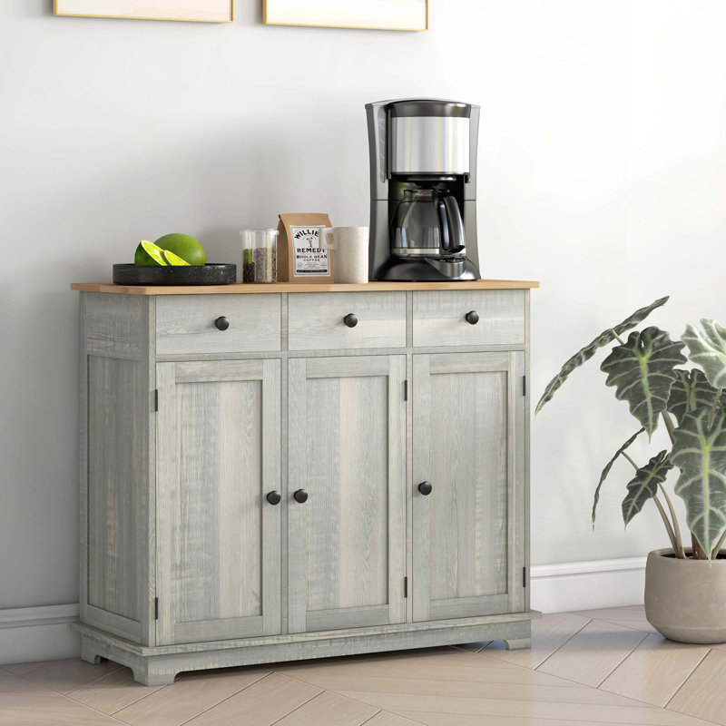 Armoire de ferme avec 3 tiroirs, portes et réglables, Gris clair / naturel