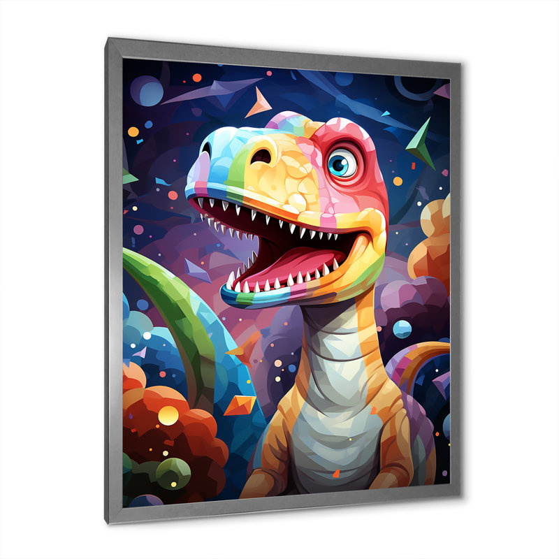 Cubiste mignon, dinosaure pour enfants - art mural dinosaure, Cadre photo argenté, H 32 po x l 24 po x P 1 po