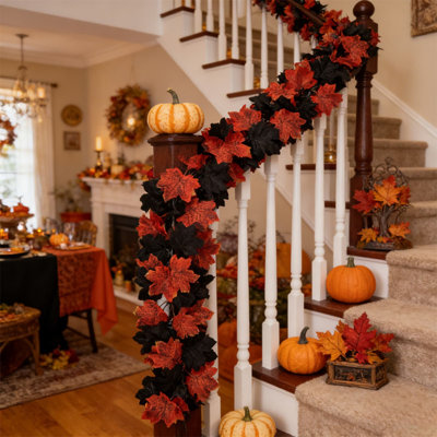 Guirlande de feuilles d'érable artificielles d'automne avec citrouilles - Décoration de table pour foyer et fête de l'Action de grâce